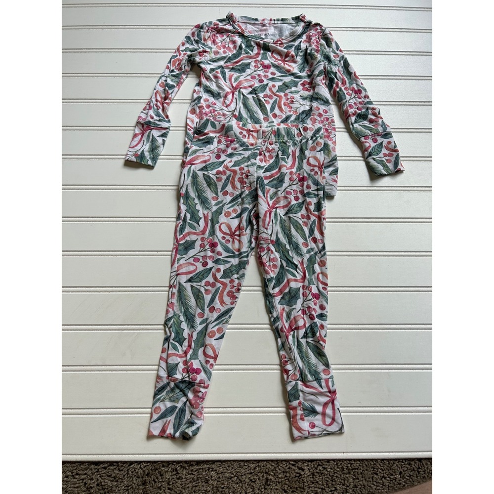 Posh Peanut 2T Bamboo Viscose Pajama Set Holly Berry Ribbon Holiday Christmas